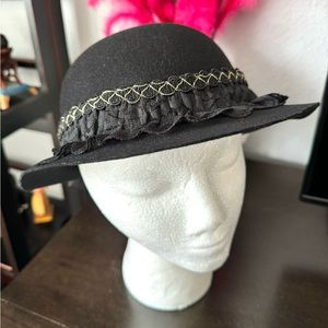 Vintage Black Wool Lace Hat with Gathered Bow